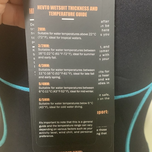 Hevto NWT black/ turquoise full wetsuit size M wetness & temperature guide - Picture 10 of 14